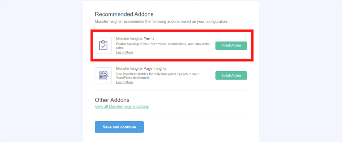 monsterinsights forms addon to track form conversions