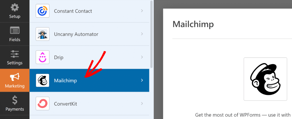 Mailchimp marketing tab