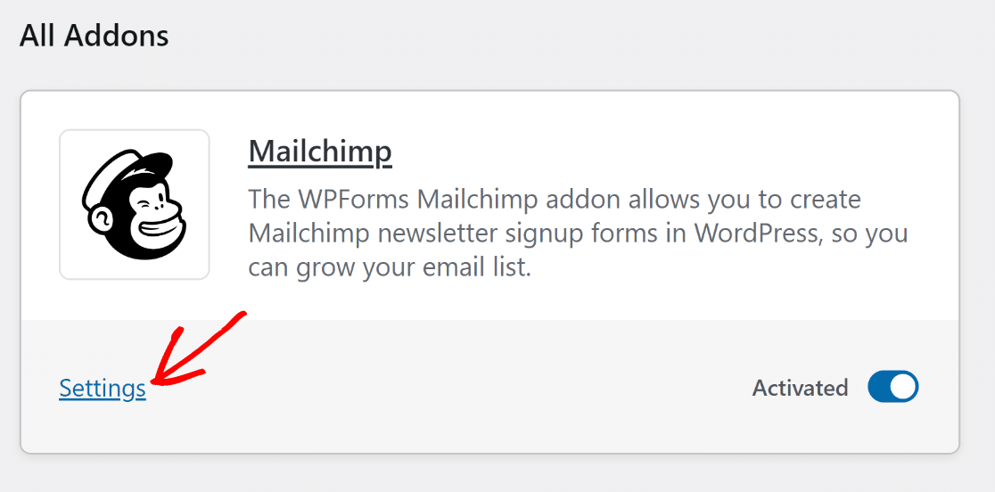 Mailchimp settings