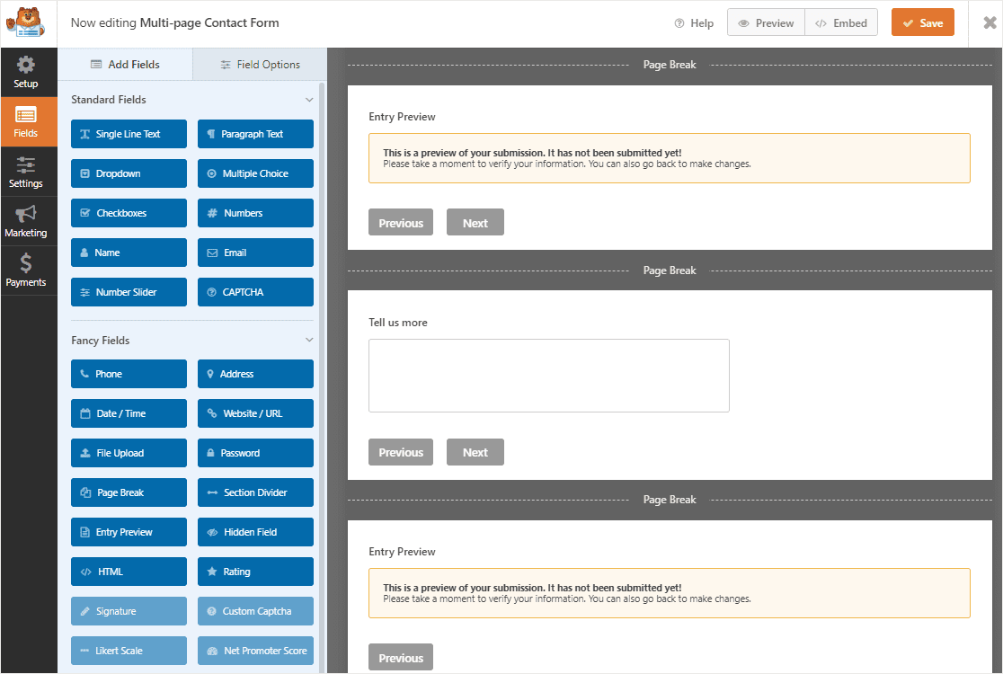 multiple entry preview fields