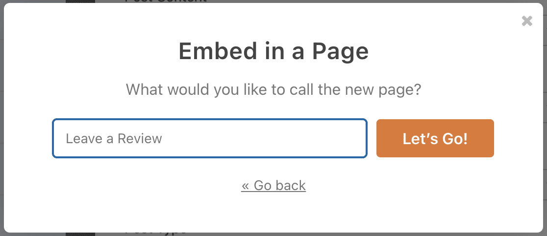Naming a new page for a user review form