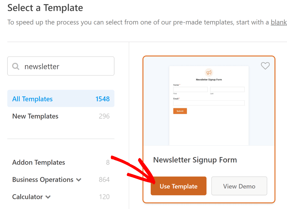 Newsletter sign up form template