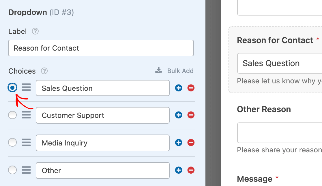 Preselecting a Dropdown field choice