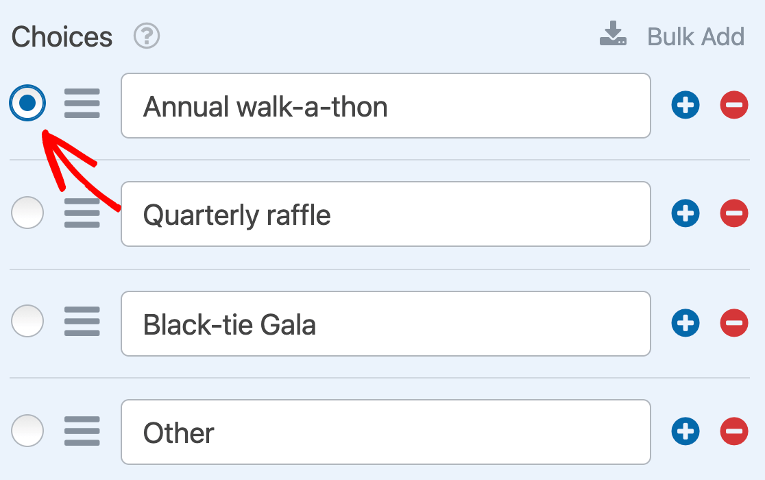 Preselecting a Multiple Choice item