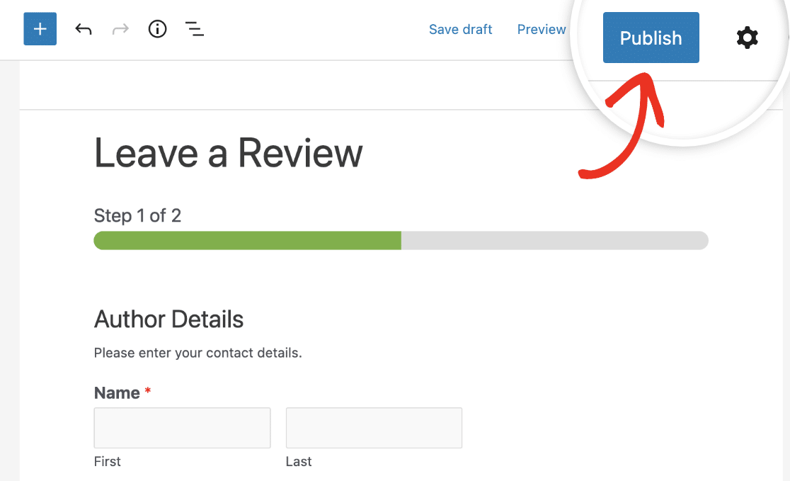 Publishing a user review form