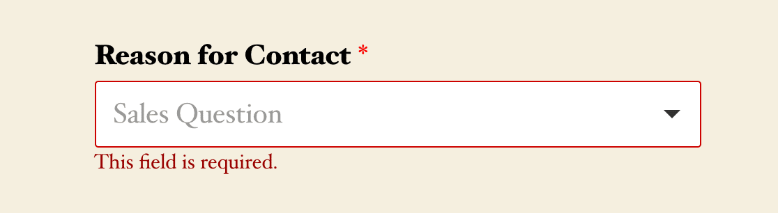 An example of a required field validation message