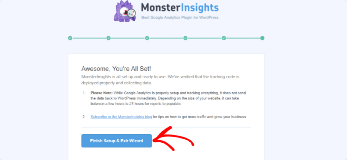 save and exit monsterinsights wizard
