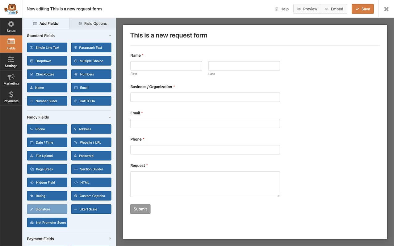 create your form and add your fields