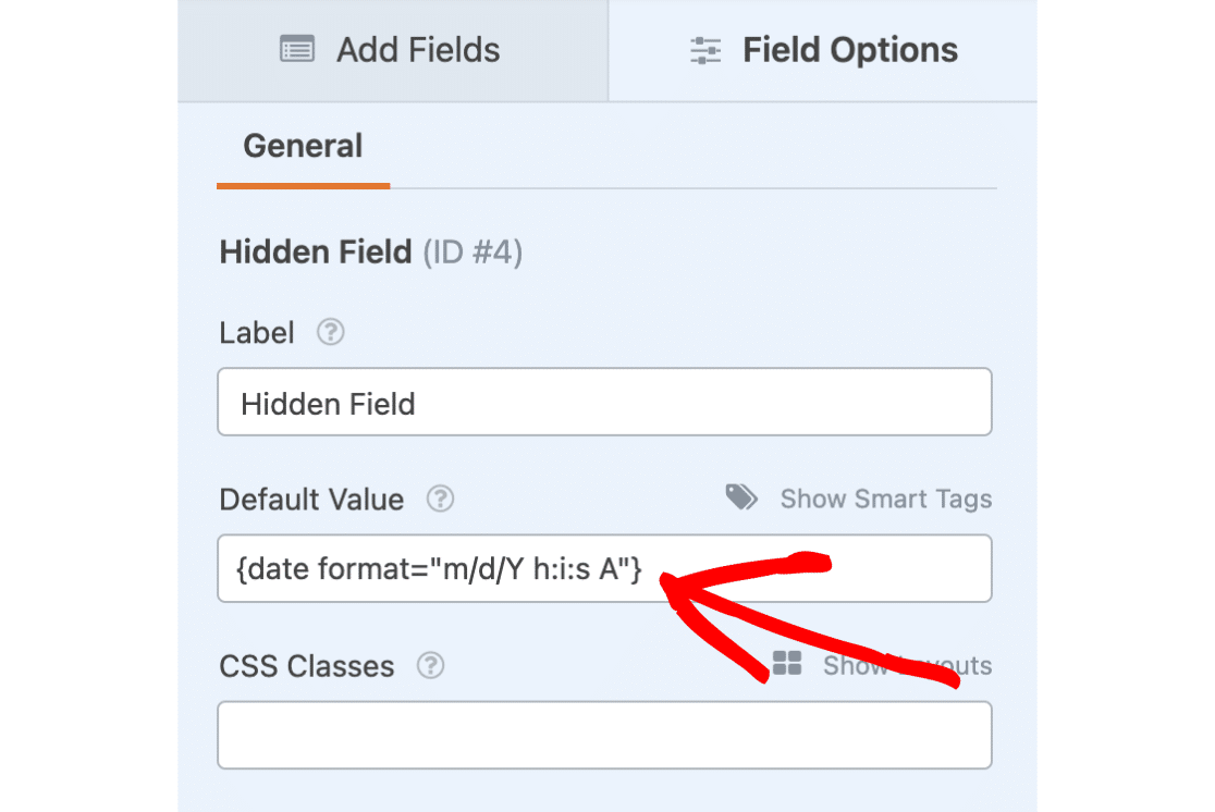 Default date time value for hidden field