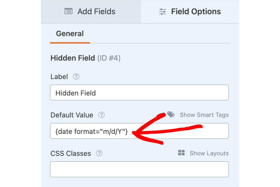 Default date value for hidden field