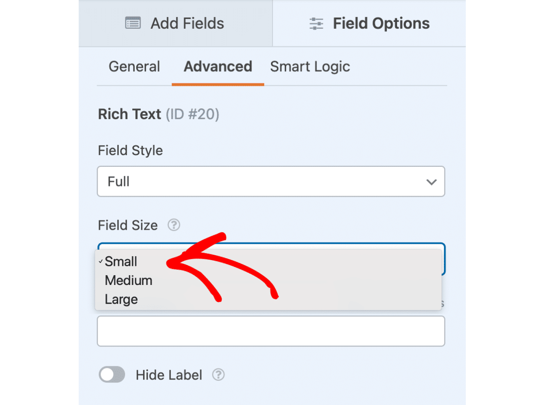 Field size options