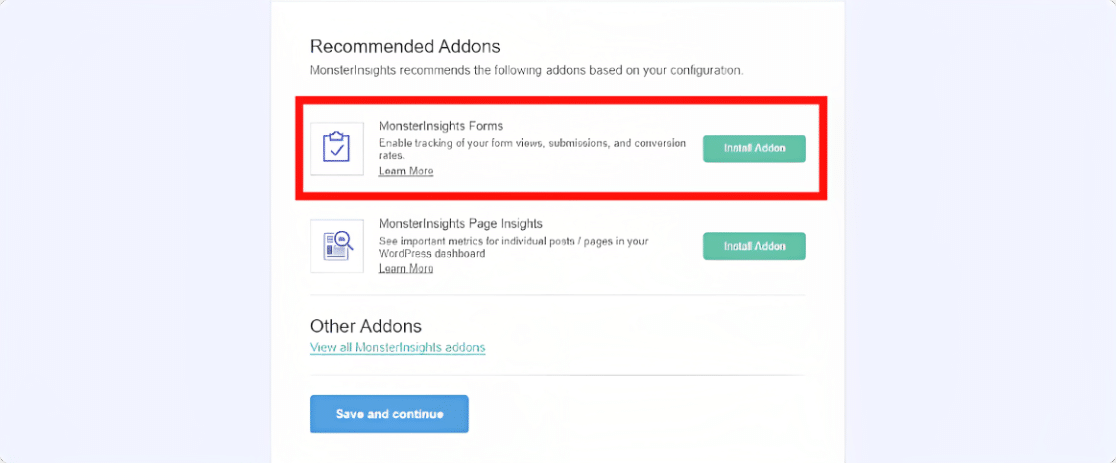 Install MonsterInsights Forms Addon