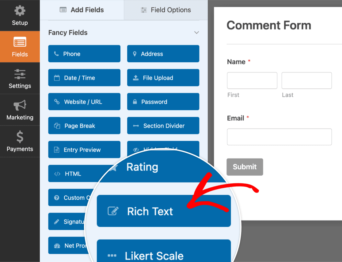 Rich text field