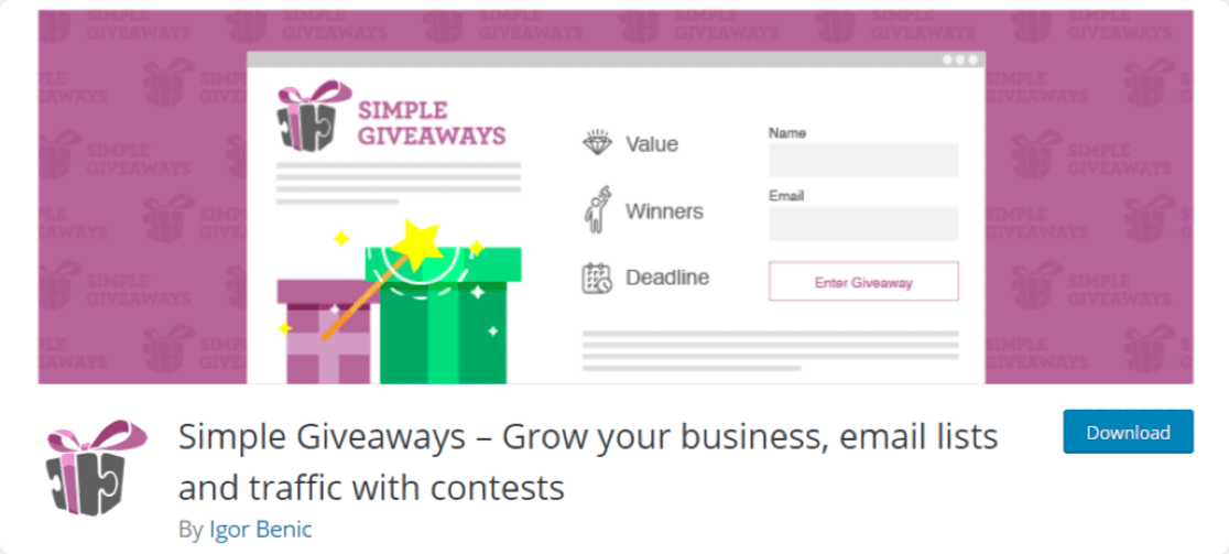 Simple Giveaways: free gleam alternative for wordpress