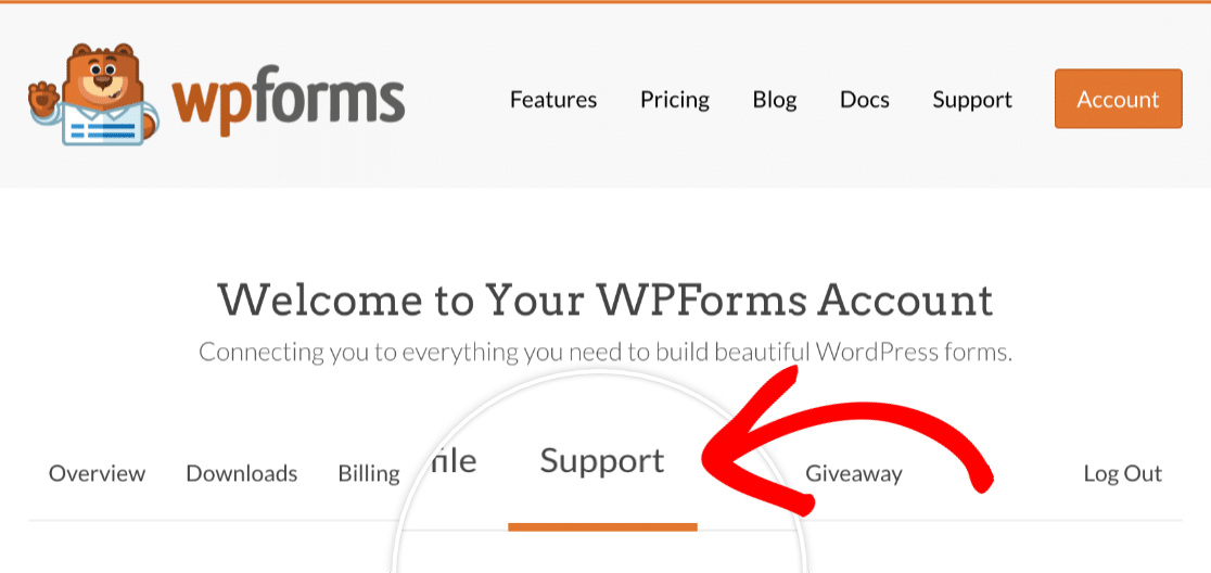 Support Tab in WPForms Account