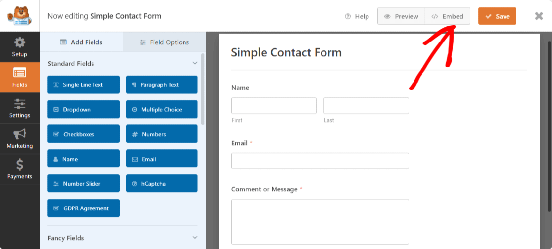 wpforms embed button