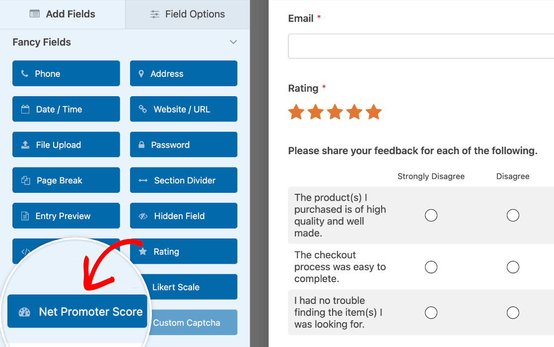 Adding a Net Promoter Score field to a form
