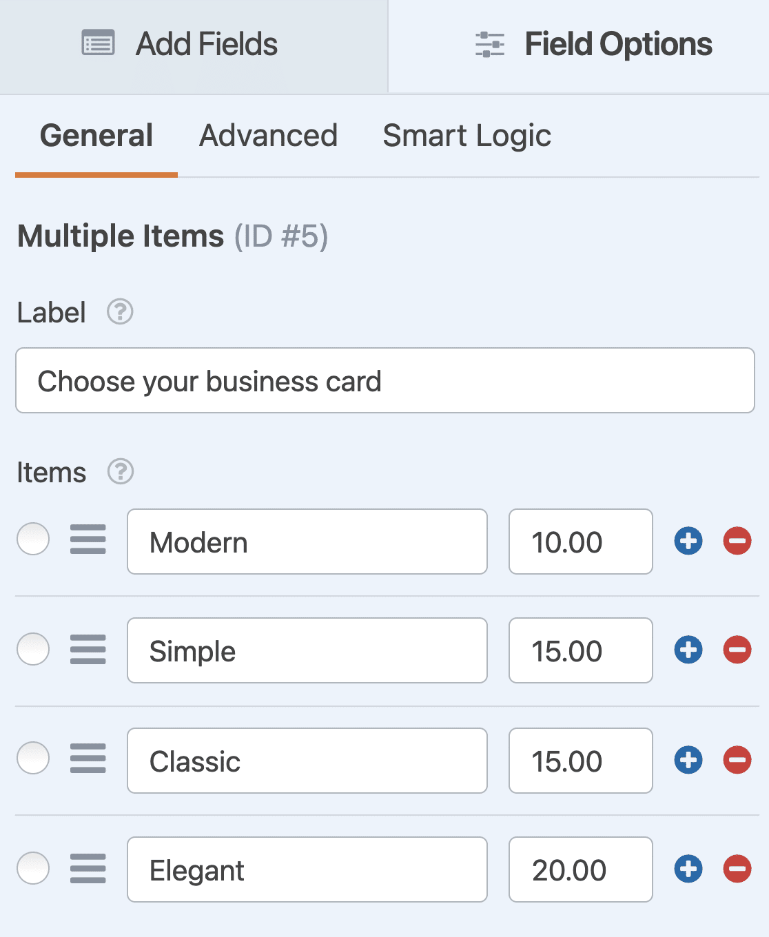 Adding Business Card Order Form choices