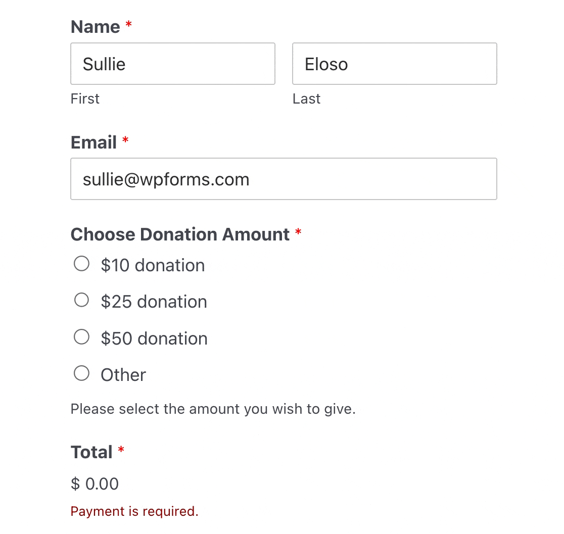 Choosing a donation amount in a form