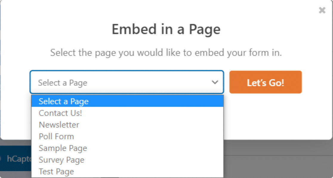 embed wpforms to a existing page