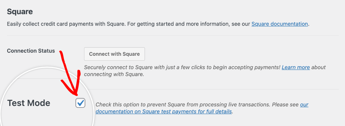 Enabling Test Mode for Square in WPForms