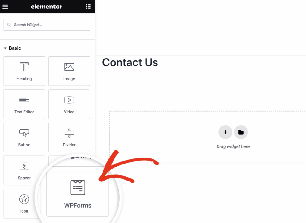 Adding the WPForms widget to the Elementor page builder
