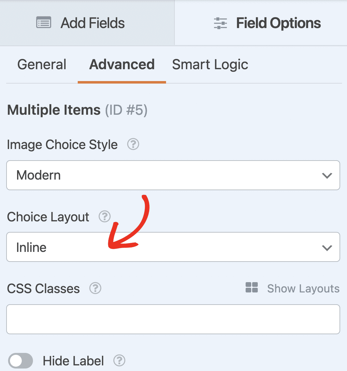Selecting an image choice layout