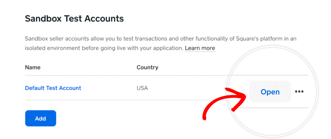 Opening the test Seller dashboard for the Default Test Account