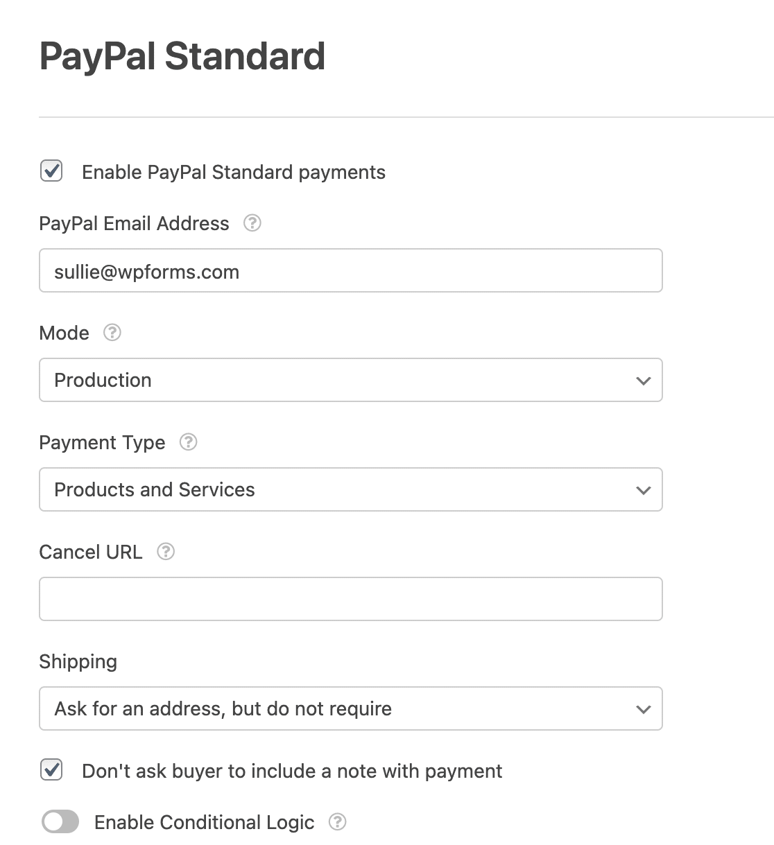 Configuring the settings for PayPal Standard payments