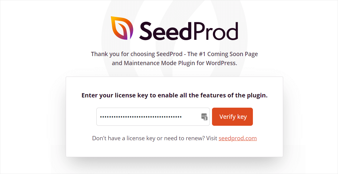 seedprod activating key to create thank you page