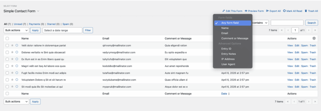 Opción de búsqueda de entradas de WPForms