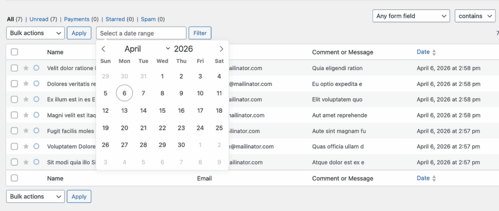 WPForms: filtrar entradas por fecha