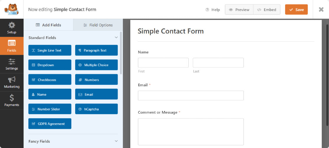 The WPForms form builder