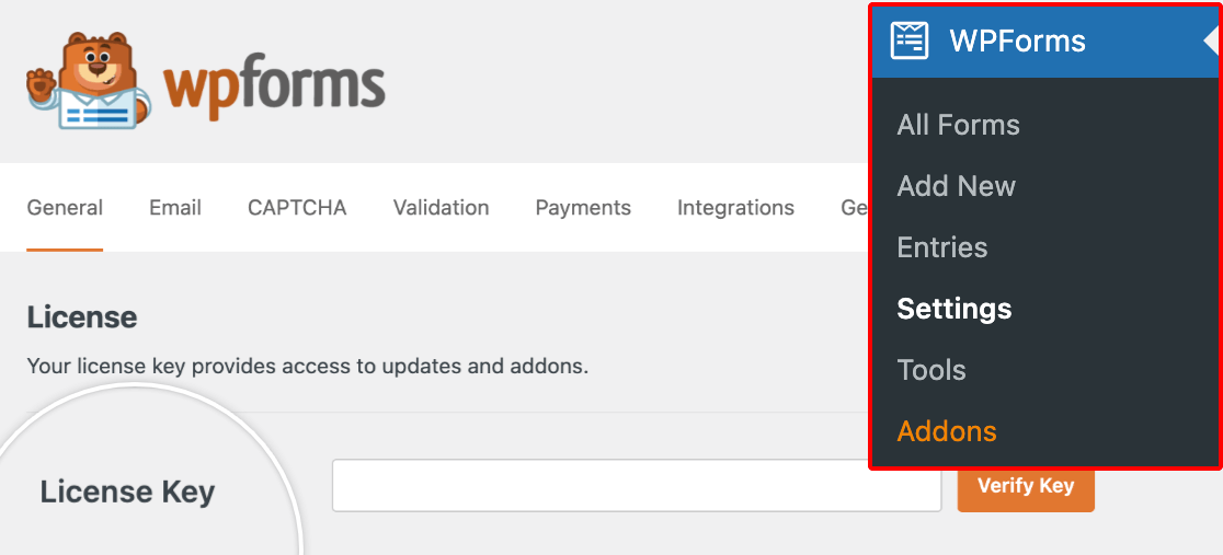 WPForms license key