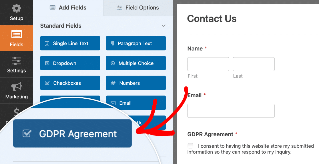 Form with GDPR agreement