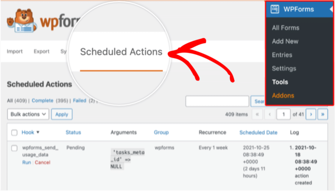 Scheduled actions relocated