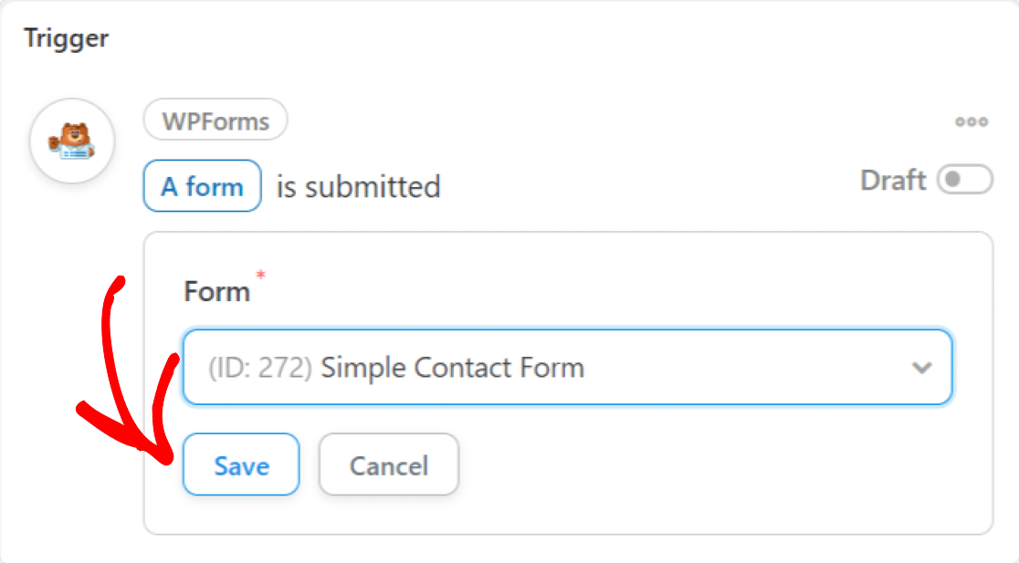 Select form to connect with Google sheets