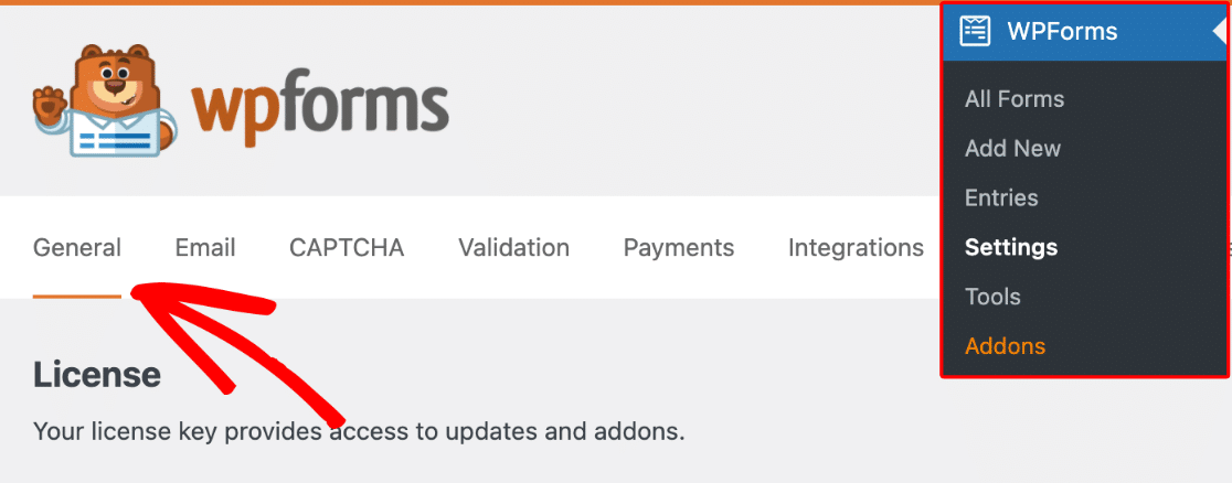 WPForms setting page