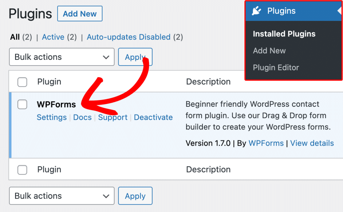 WPForms plugin installed