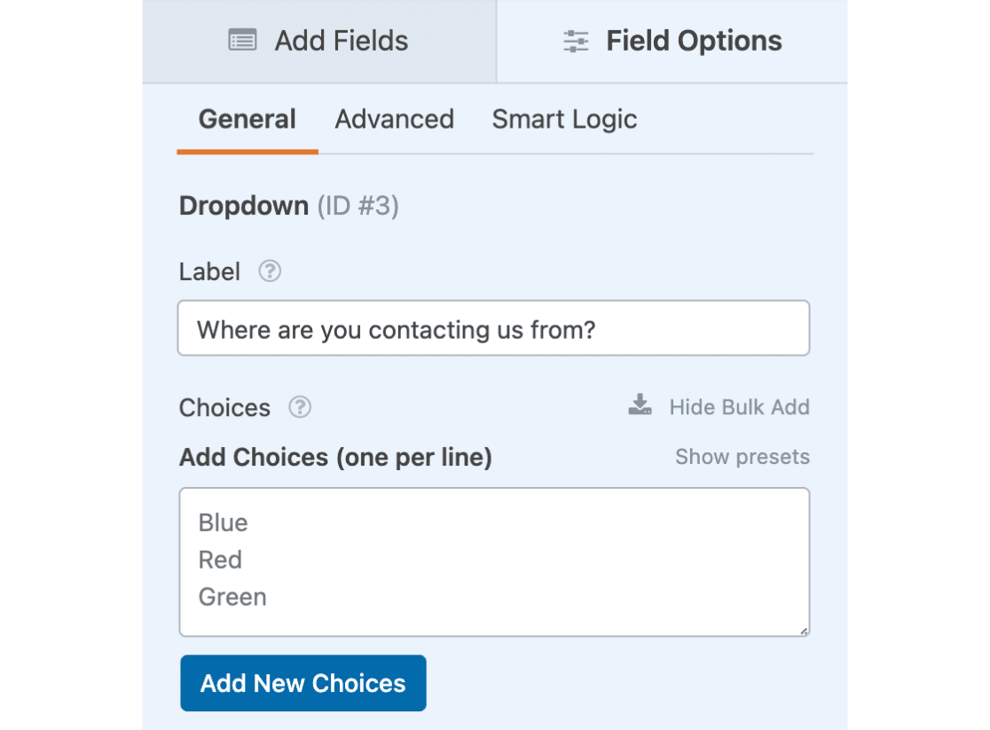 Bulk add choices input field