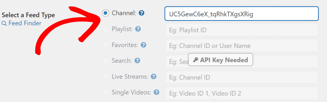 choose channel type and paste your youtube id