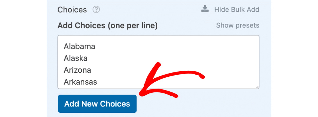 Click add new choices button for presets