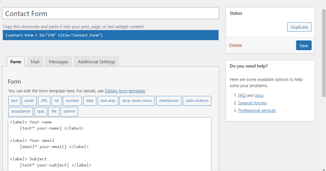 contact form 7 interface