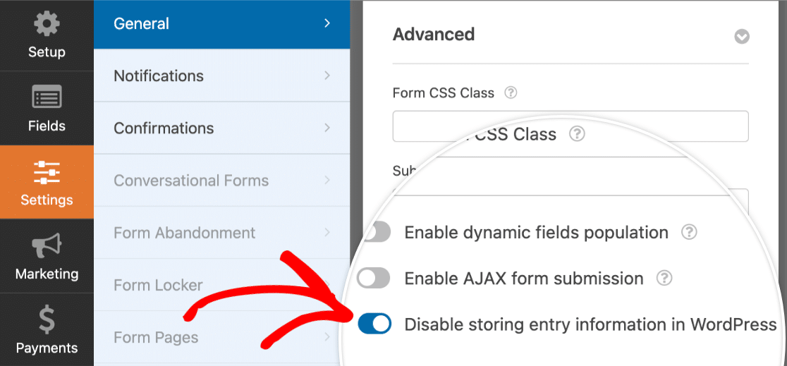 Disable entry storage