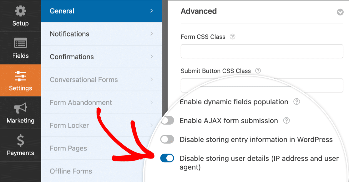 Disable storing user details settings