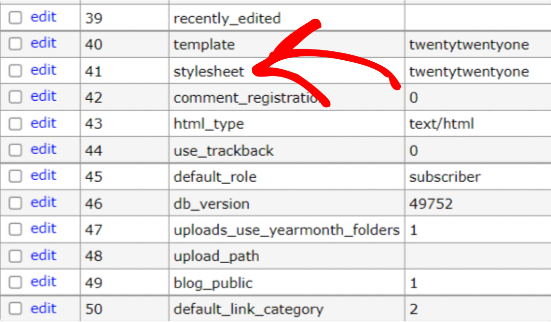 edite table settings in cpanel