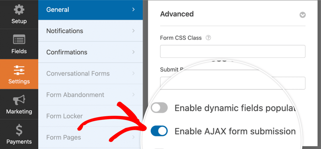 Enable AJAX form submission