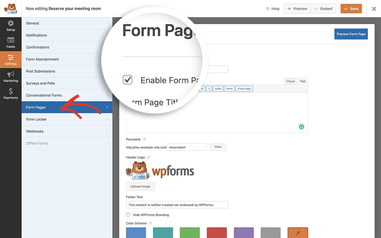 enable form pages in your form settings