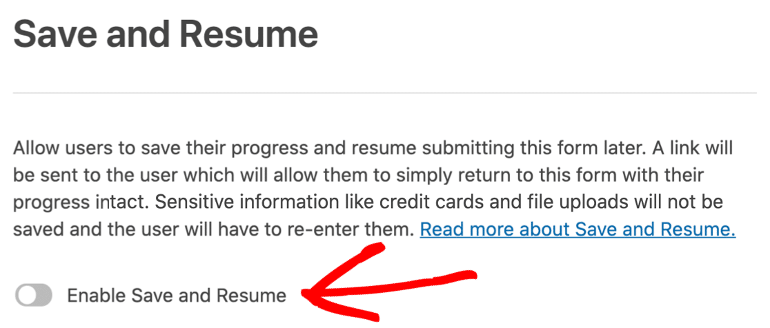 Enable Save and Resume in WPForms Pro