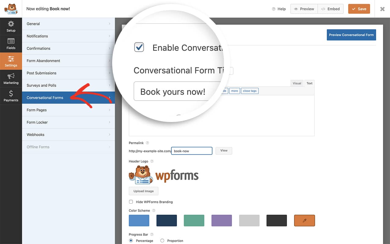 enable conversational forms in your form settings